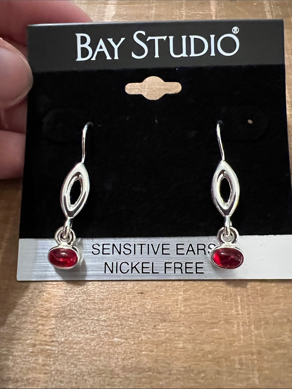 3/$18 Bay Studio Silver-Tone Drop Earrings with Red Stones Lot 764